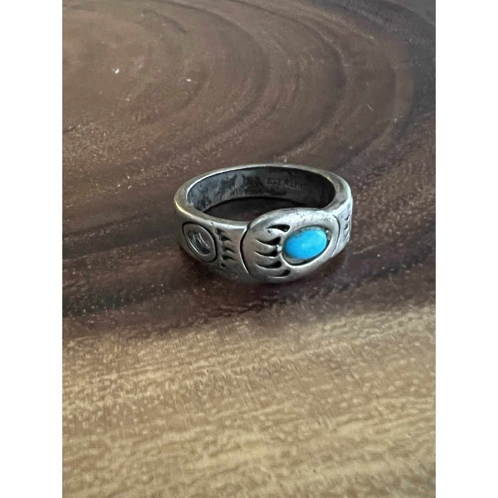 Sterling Silver Bear Paw Ring Turquoise Southwest Native‎ Style Size 8 Marked